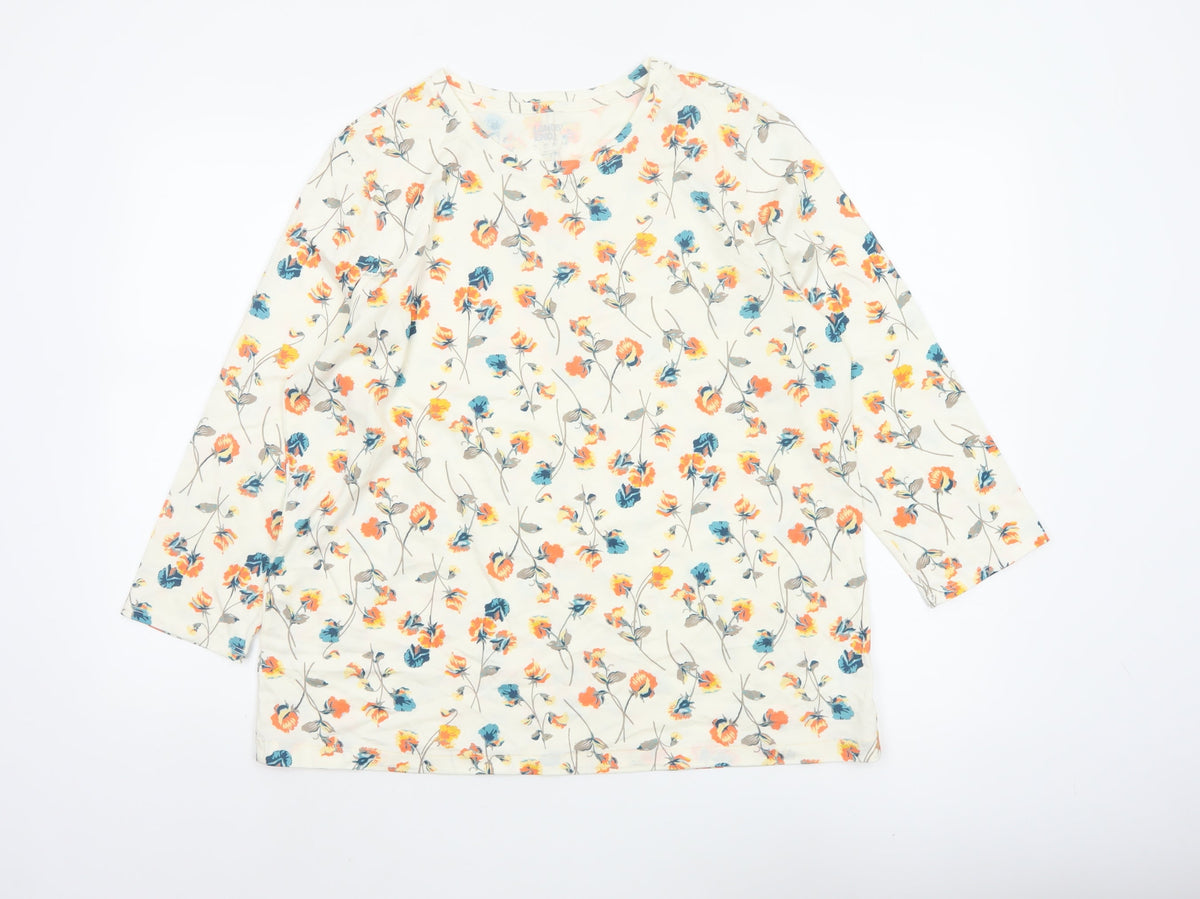 Lands' End Women’s Ivory Floral Cotton 3/4 Sleeve Blouse UK 12