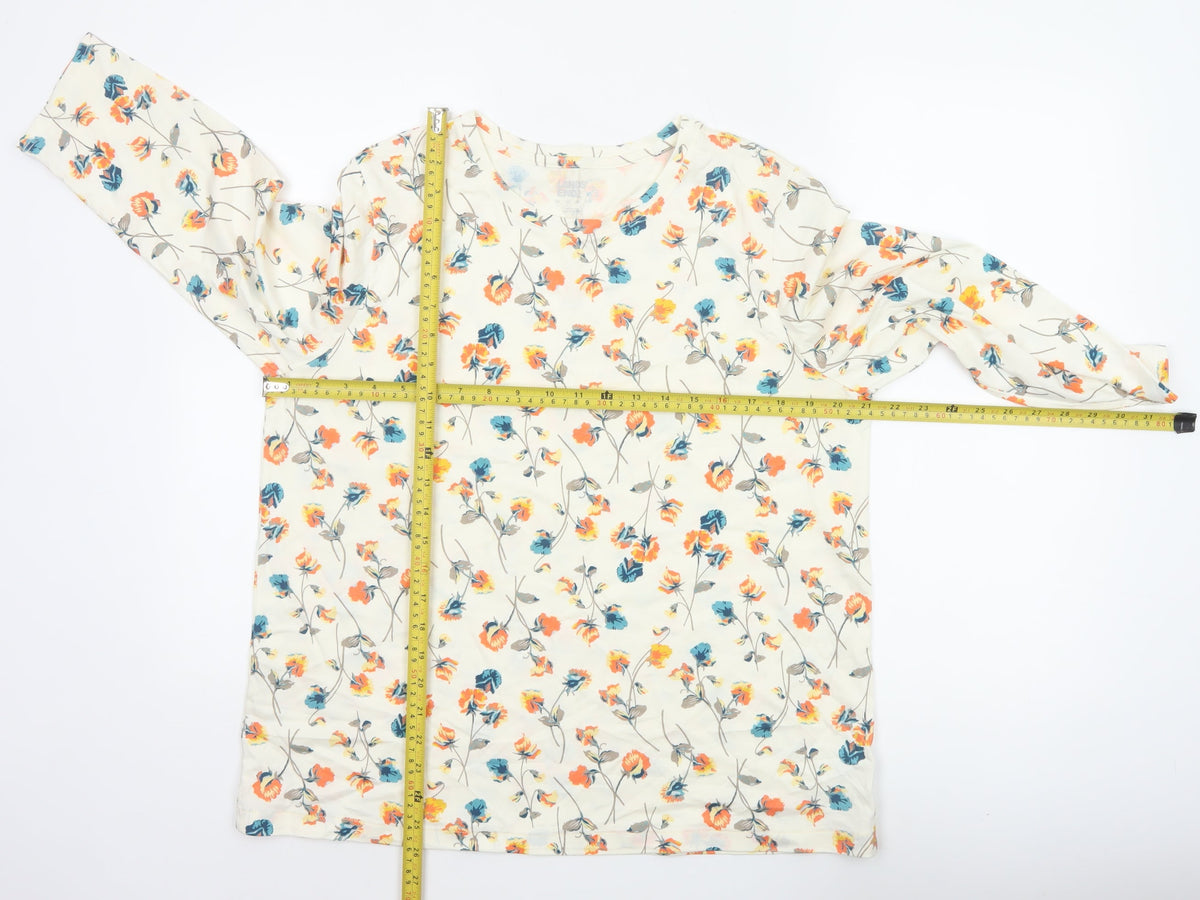 Lands' End Women’s Ivory Floral Cotton 3/4 Sleeve Blouse UK 12
