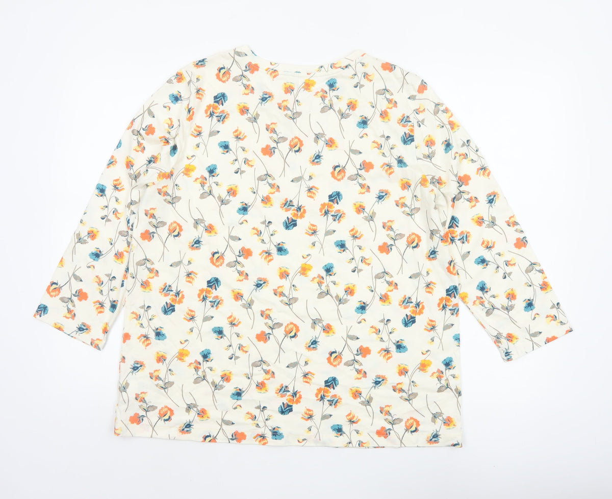 Lands' End Women’s Ivory Floral Cotton 3/4 Sleeve Blouse UK 12
