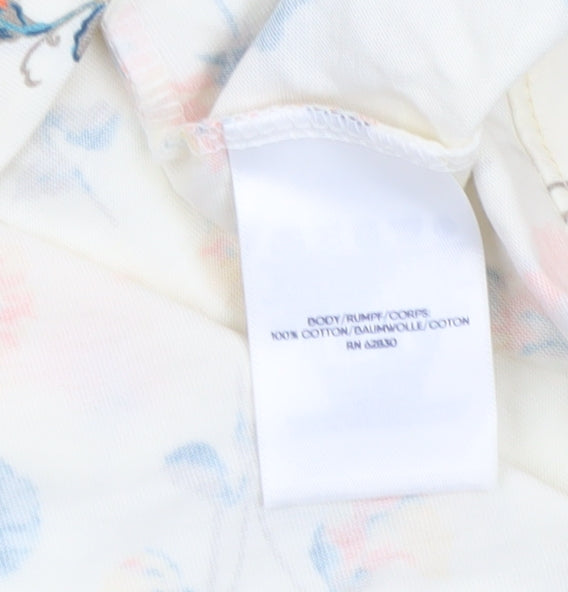 Lands' End Women’s Ivory Floral Cotton 3/4 Sleeve Blouse UK 12