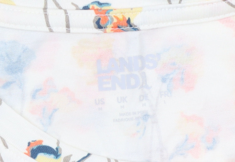 Lands' End Women’s Ivory Floral Cotton 3/4 Sleeve Blouse UK 12