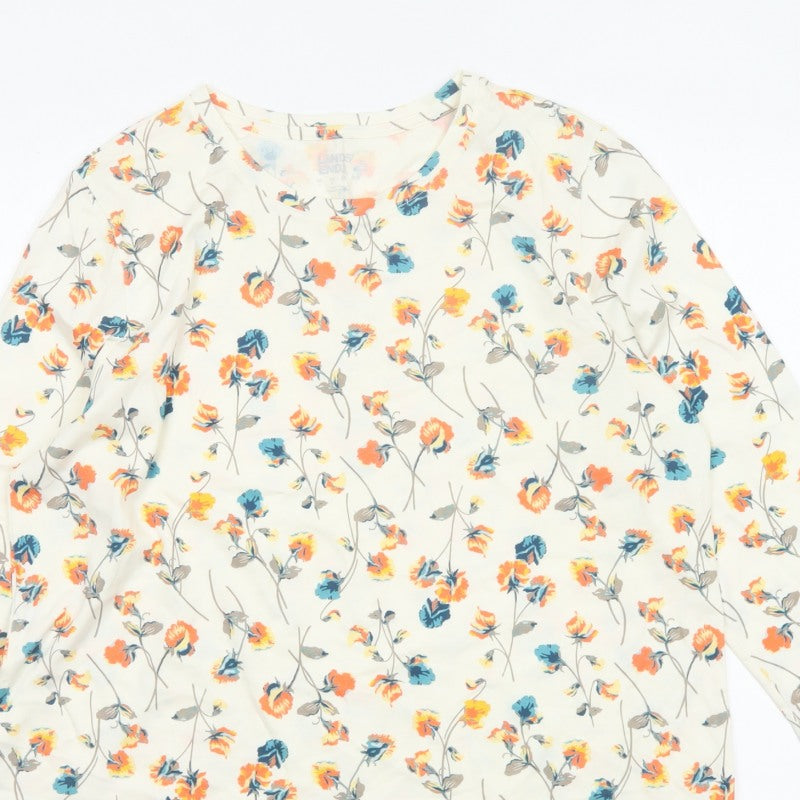 Lands' End Women’s Ivory Floral Cotton 3/4 Sleeve Blouse UK 12
