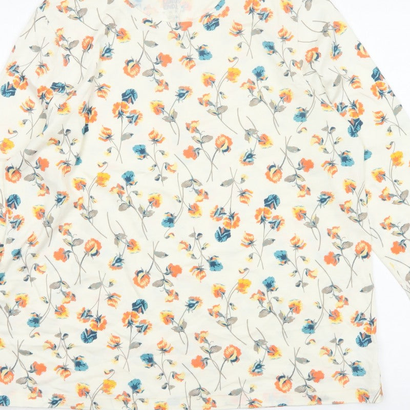 Lands' End Women’s Ivory Floral Cotton 3/4 Sleeve Blouse UK 12