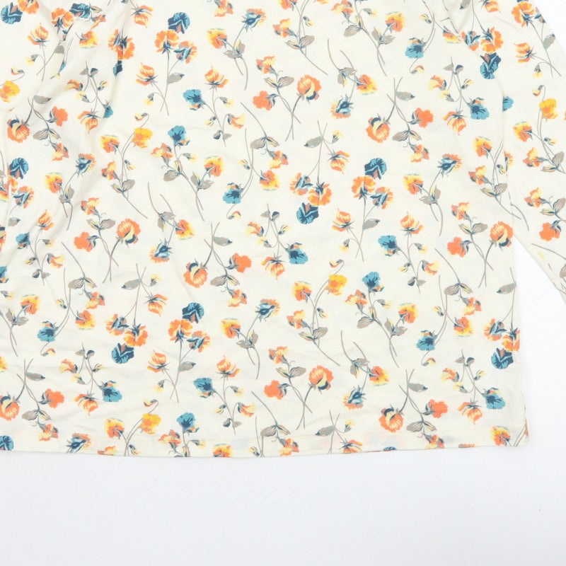 Lands' End Women’s Ivory Floral Cotton 3/4 Sleeve Blouse UK 12