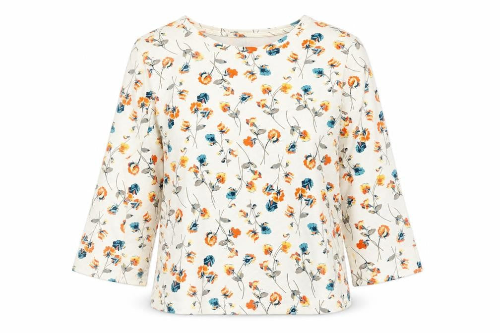 Lands' End Women’s Ivory Floral Cotton 3/4 Sleeve Blouse UK 12