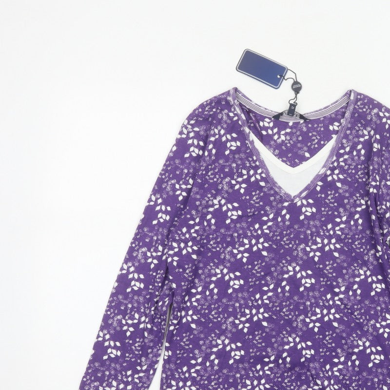 Maine New England Women’s Purple Size 12 Floral V-Neck Long Sleeve T-Shirt