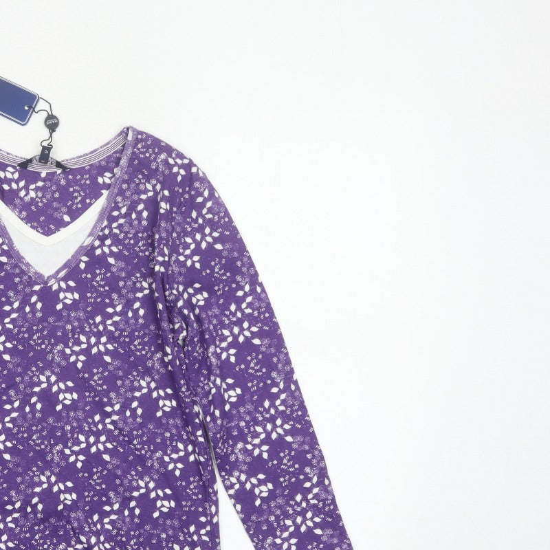 Maine New England Women’s Purple Size 12 Floral V-Neck Long Sleeve T-Shirt