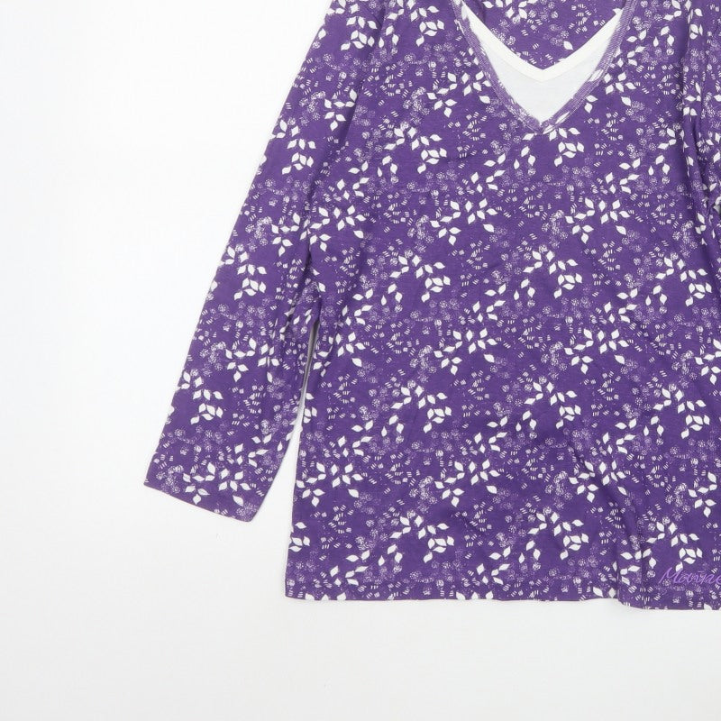 Maine New England Women’s Purple Size 12 Floral V-Neck Long Sleeve T-Shirt