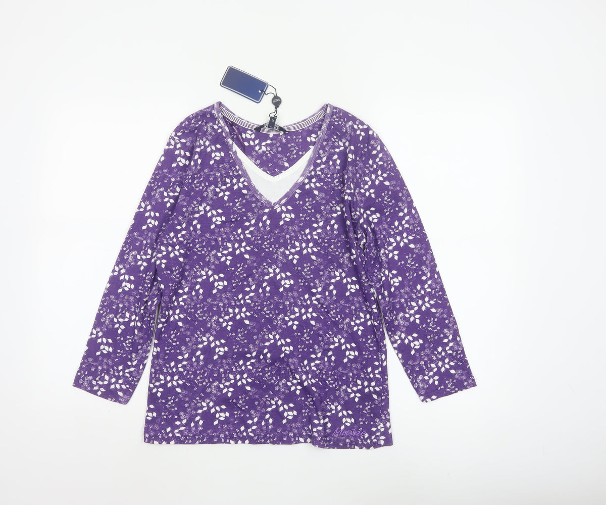 Maine New England Women’s Purple Size 12 Floral V-Neck Long Sleeve T-Shirt