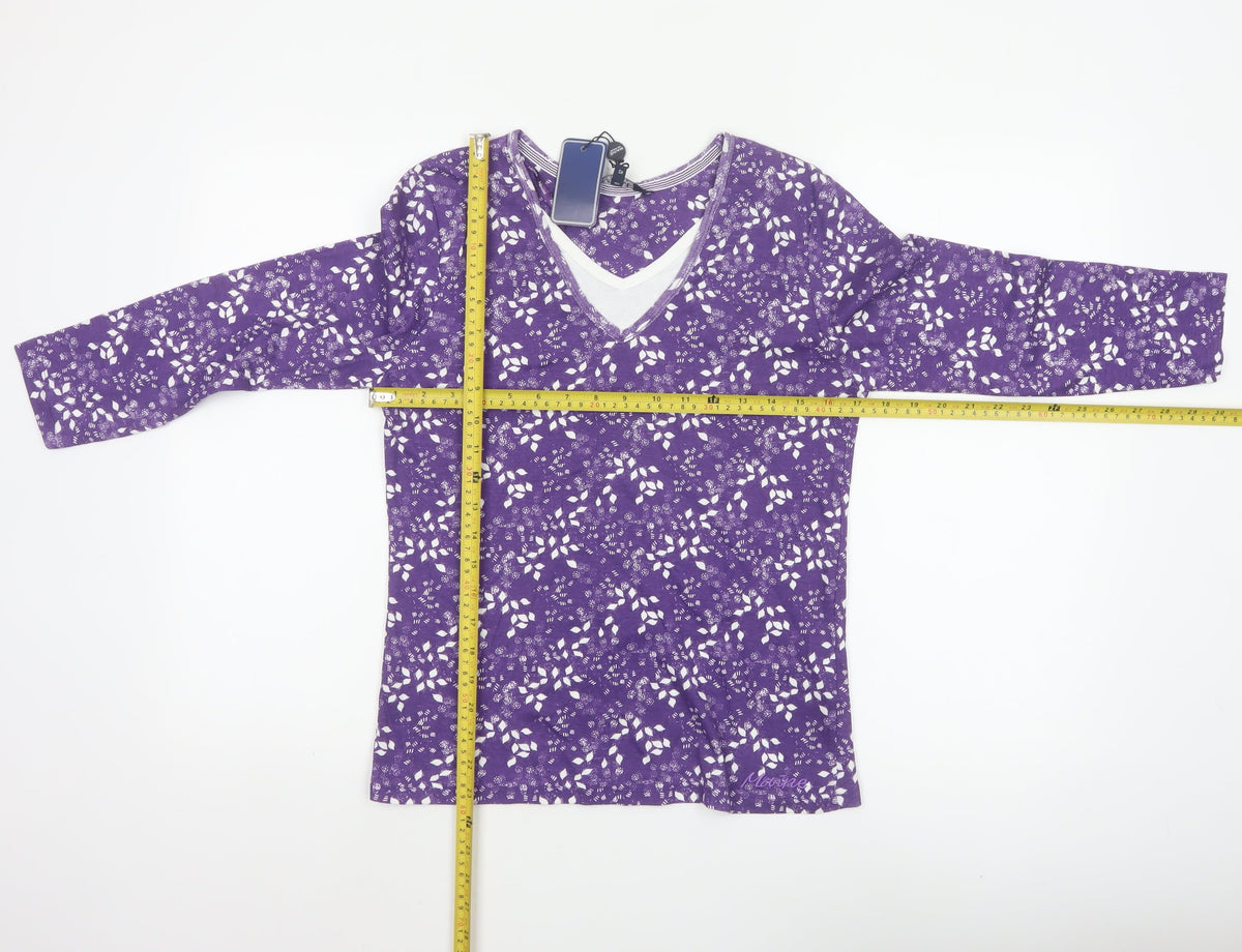 Maine New England Women’s Purple Size 12 Floral V-Neck Long Sleeve T-Shirt