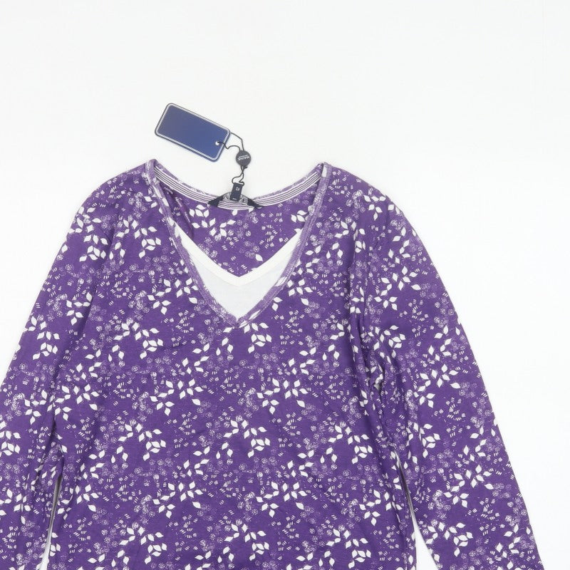 Maine New England Women’s Purple Size 12 Floral V-Neck Long Sleeve T-Shirt
