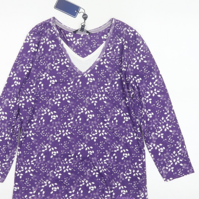 Maine New England Women’s Purple Size 12 Floral V-Neck Long Sleeve T-Shirt