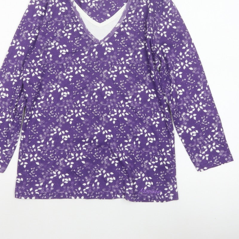 Maine New England Women’s Purple Size 12 Floral V-Neck Long Sleeve T-Shirt