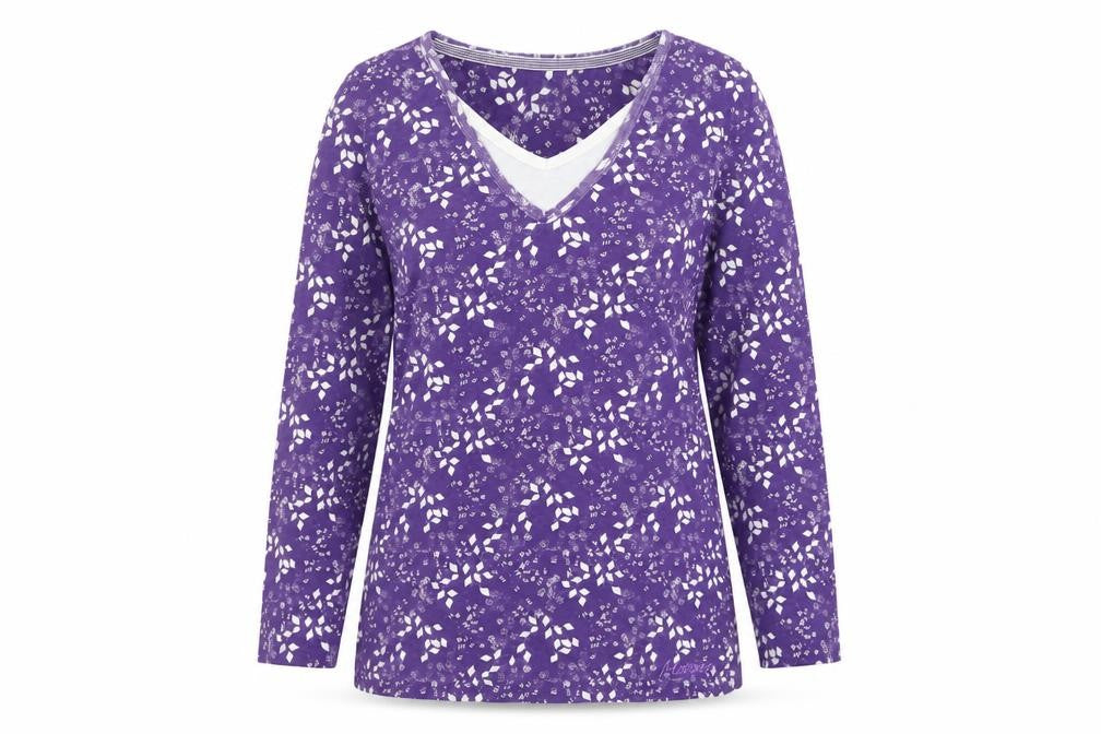 Maine New England Women’s Purple Size 12 Floral V-Neck Long Sleeve T-Shirt