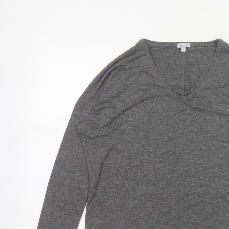 Jigsaw Women Grey Size S V-Neck Long Sleeve Basic Jersey Top