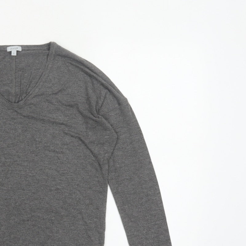 Jigsaw Women Grey Size S V-Neck Long Sleeve Basic Jersey Top