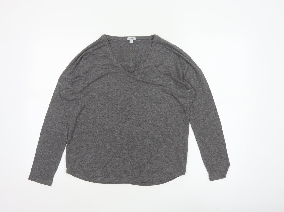 Jigsaw Women Grey Size S V-Neck Long Sleeve Basic Jersey Top