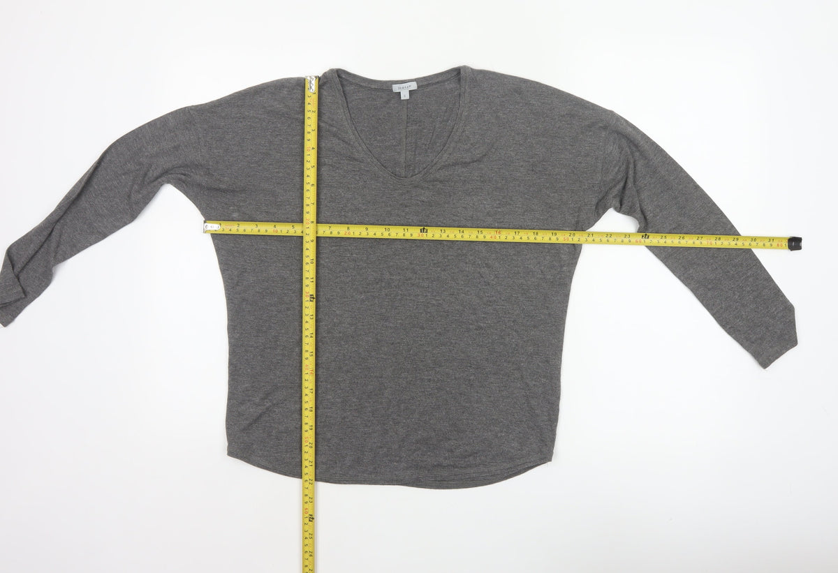 Jigsaw Women Grey Size S V-Neck Long Sleeve Basic Jersey Top