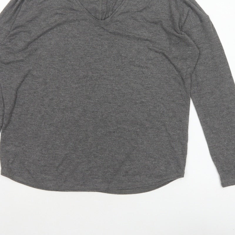 Jigsaw Women Grey Size S V-Neck Long Sleeve Basic Jersey Top