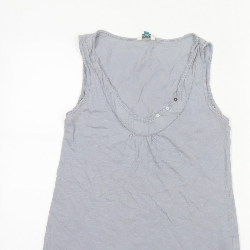 White Stuff Women Grey UK 12 Cotton Scoop Neck Button Tank Top