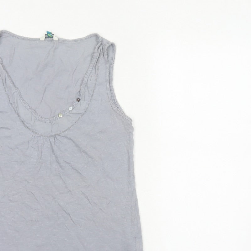 White Stuff Women Grey UK 12 Cotton Scoop Neck Button Tank Top