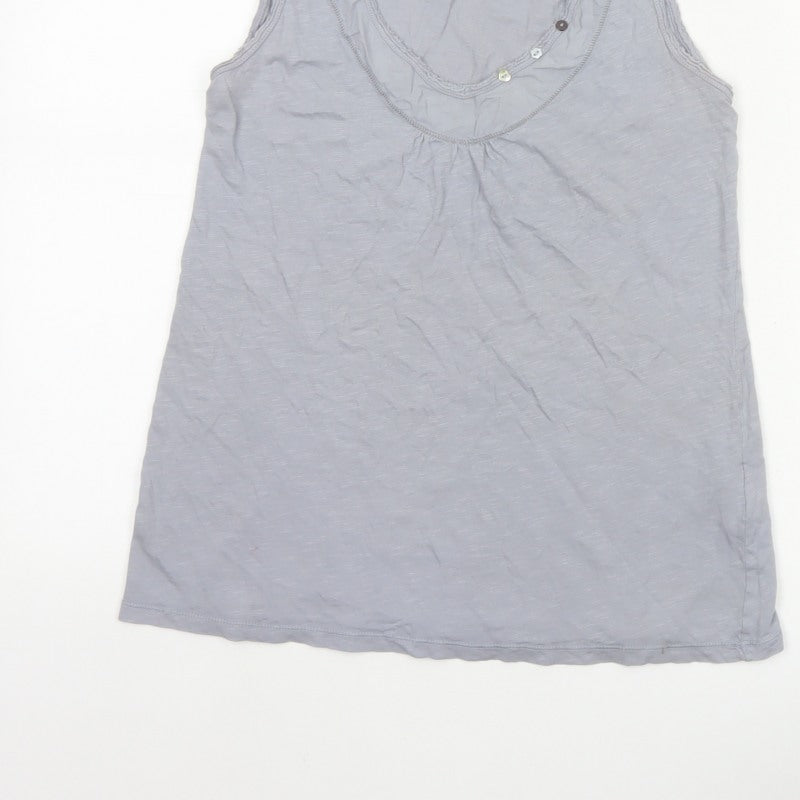 White Stuff Women Grey UK 12 Cotton Scoop Neck Button Tank Top