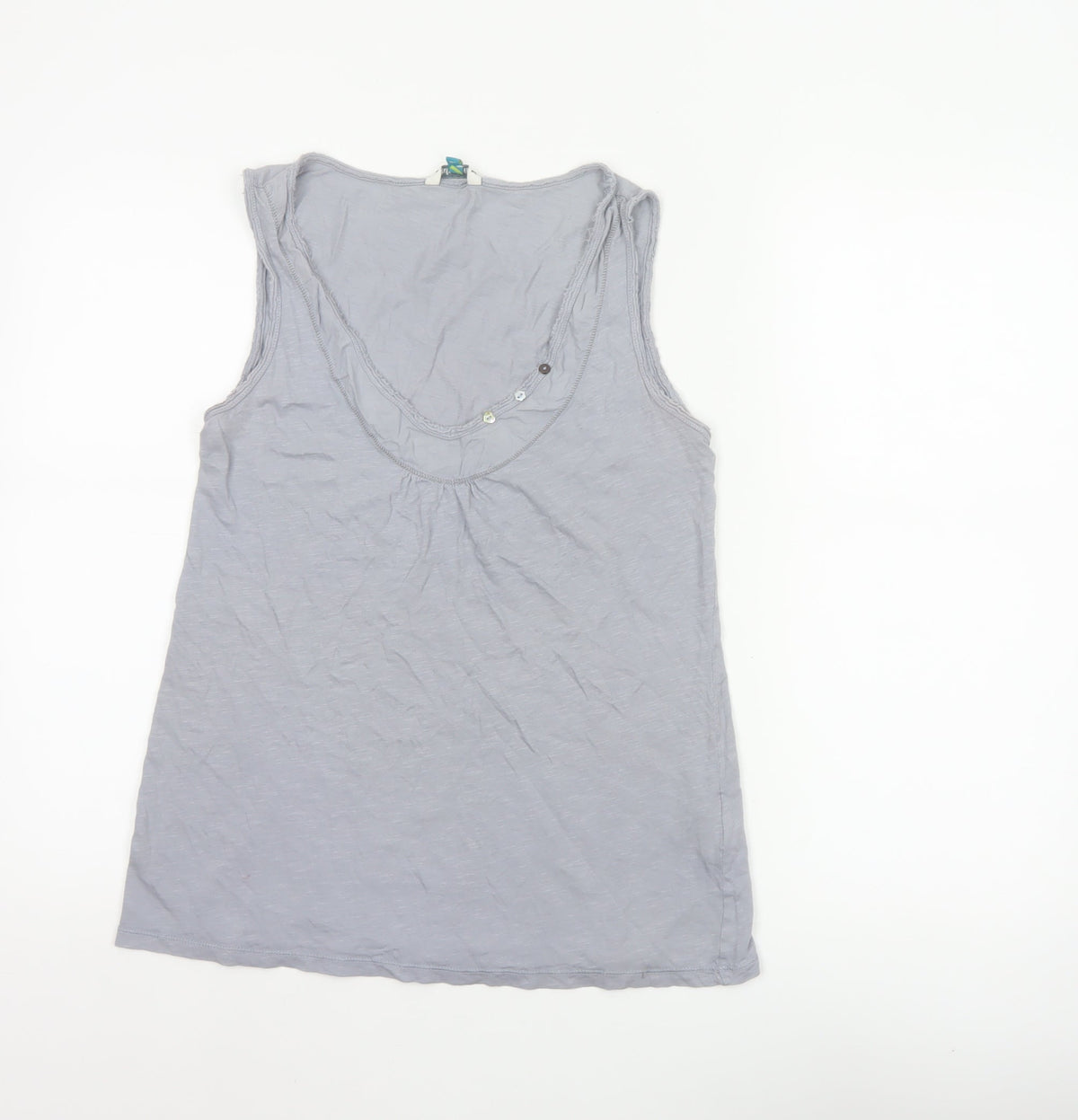 White Stuff Women Grey UK 12 Cotton Scoop Neck Button Tank Top