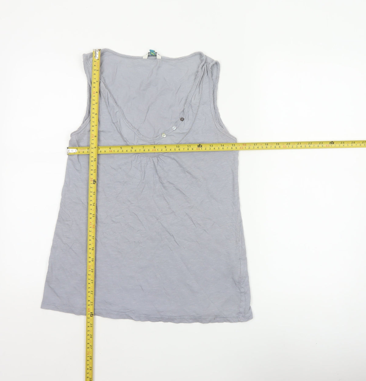 White Stuff Women Grey UK 12 Cotton Scoop Neck Button Tank Top