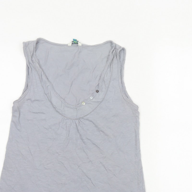 White Stuff Women Grey UK 12 Cotton Scoop Neck Button Tank Top