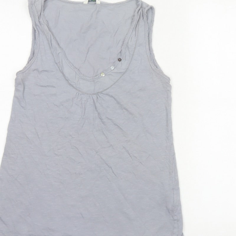 White Stuff Women Grey UK 12 Cotton Scoop Neck Button Tank Top