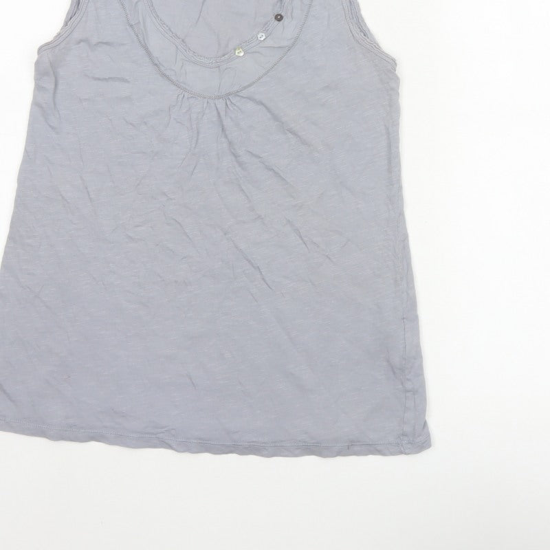 White Stuff Women Grey UK 12 Cotton Scoop Neck Button Tank Top