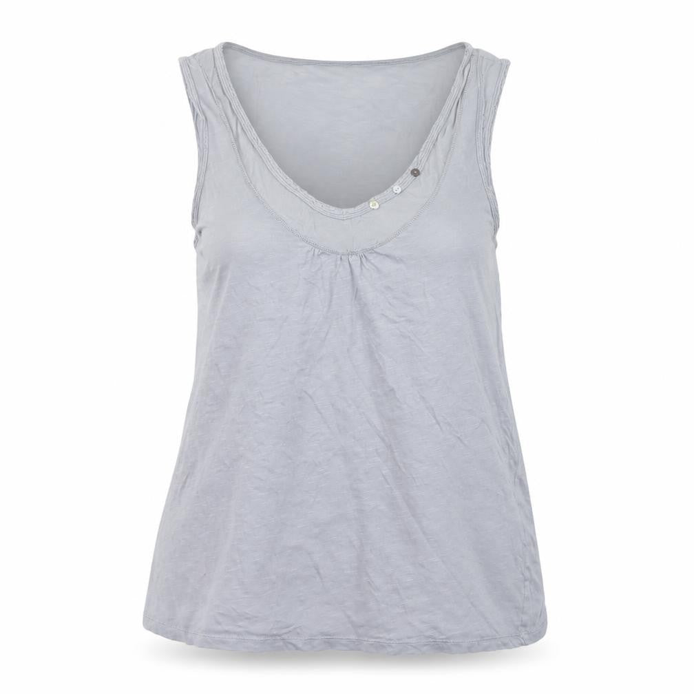 White Stuff Women Grey UK 12 Cotton Scoop Neck Button Tank Top