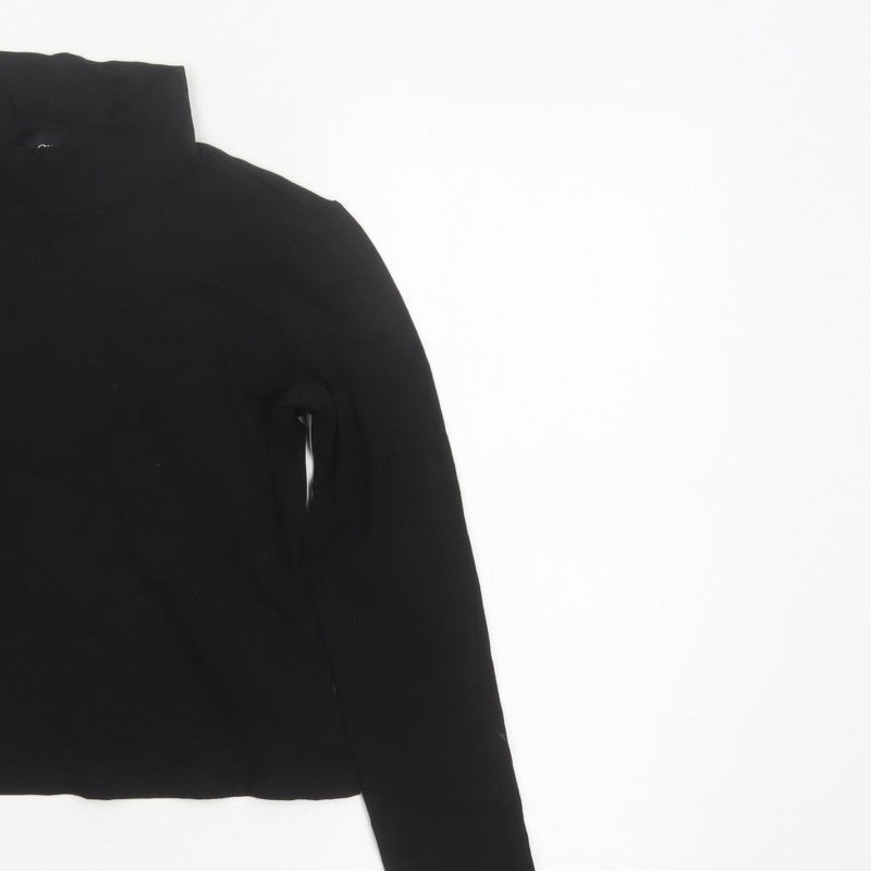Cider Women Black M Cropped High Neck 1/2 Zip Long Sleeve Top
