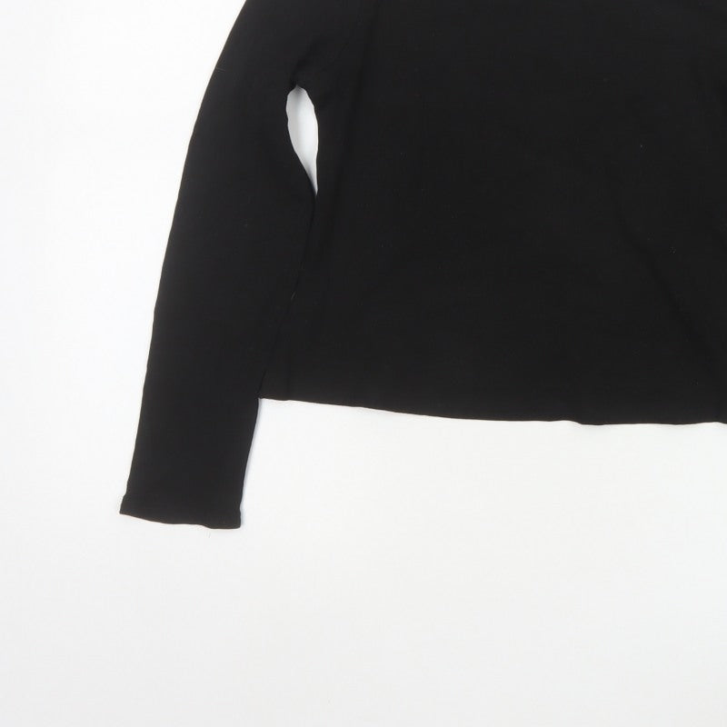 Cider Women Black M Cropped High Neck 1/2 Zip Long Sleeve Top