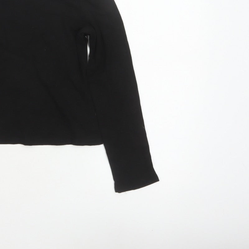 Cider Women Black M Cropped High Neck 1/2 Zip Long Sleeve Top