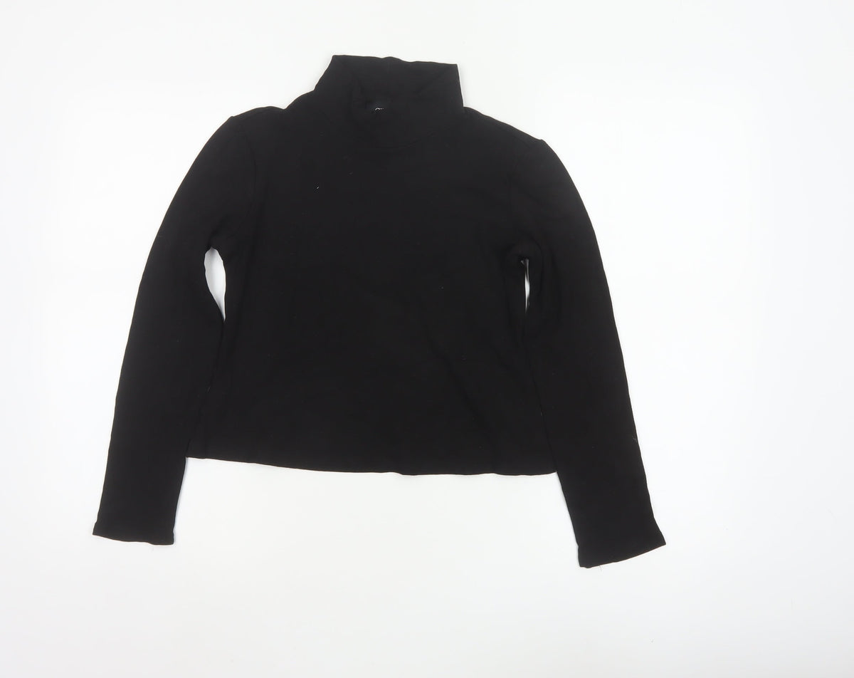 Cider Women Black M Cropped High Neck 1/2 Zip Long Sleeve Top