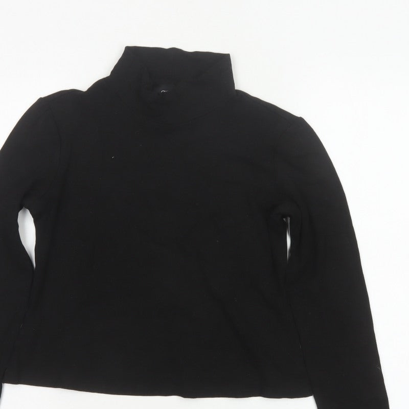 Cider Women Black M Cropped High Neck 1/2 Zip Long Sleeve Top