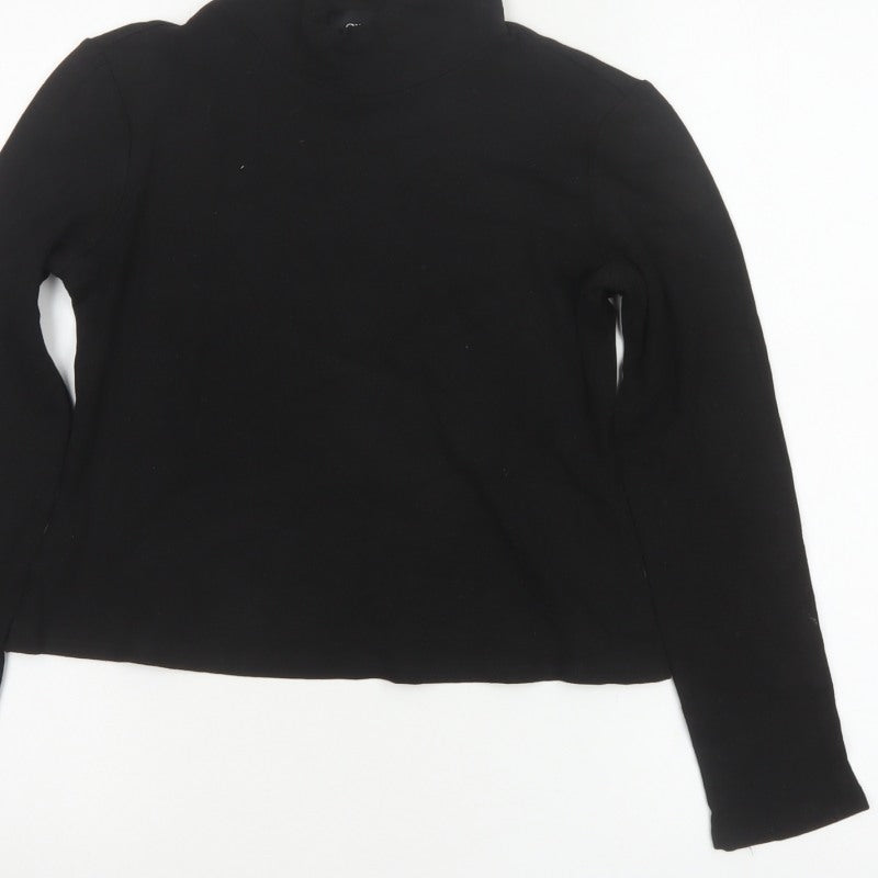 Cider Women Black M Cropped High Neck 1/2 Zip Long Sleeve Top