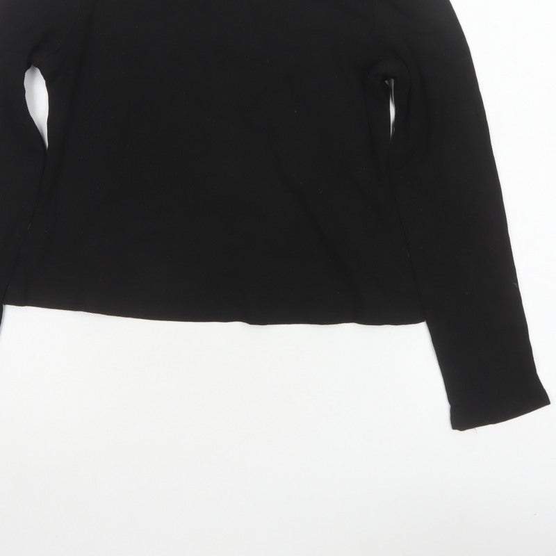 Cider Women Black M Cropped High Neck 1/2 Zip Long Sleeve Top