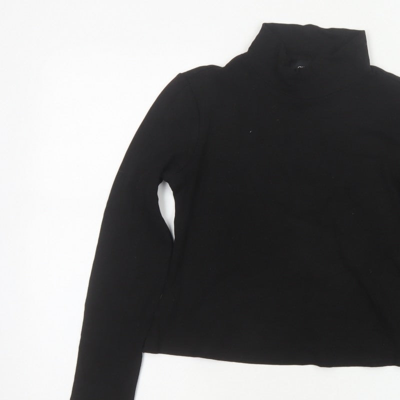 Cider Women Black M Cropped High Neck 1/2 Zip Long Sleeve Top