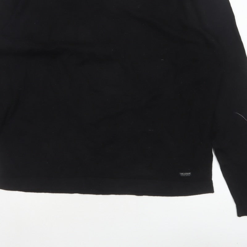Threadbare Men Black XL V-Neck Pullover Cotton Blend Logo Jumper