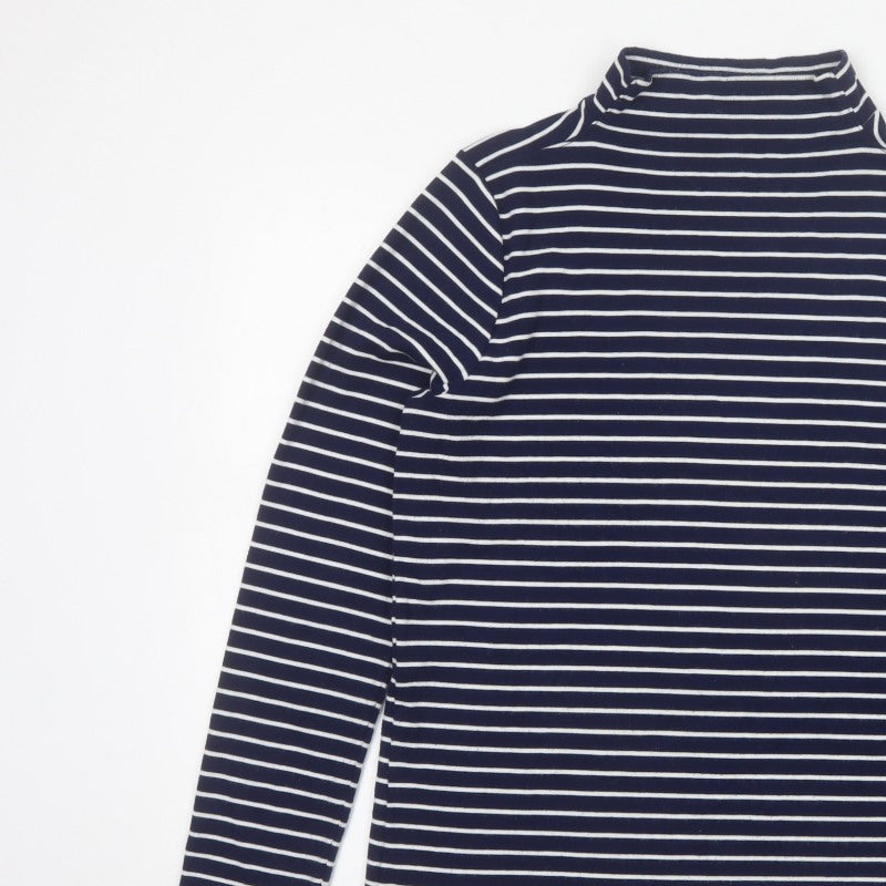 Lands' End Women's Blue White Stripe Mock Neck Jersey Top M