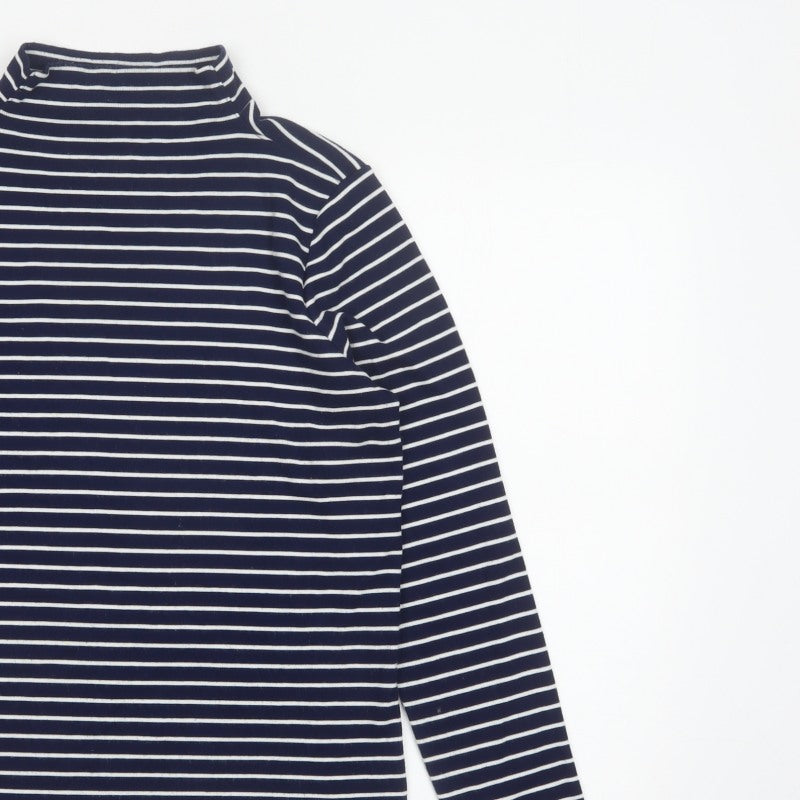 Lands' End Women's Blue White Stripe Mock Neck Jersey Top M