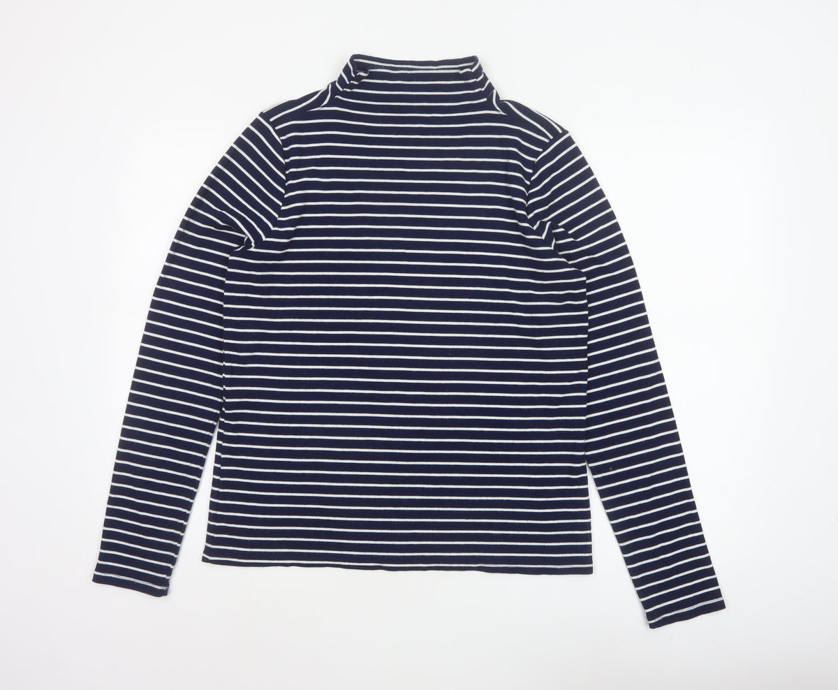 Lands' End Women's Blue White Stripe Mock Neck Jersey Top M