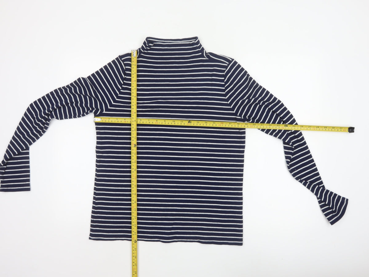 Lands' End Women's Blue White Stripe Mock Neck Jersey Top M