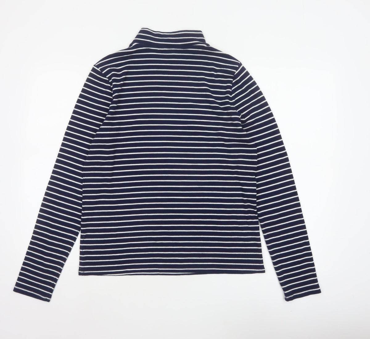 Lands' End Women's Blue White Stripe Mock Neck Jersey Top M