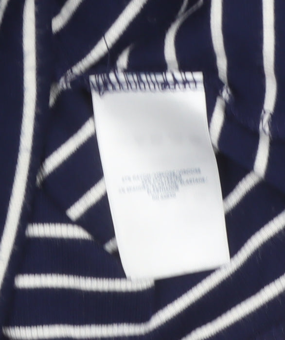 Lands' End Women's Blue White Stripe Mock Neck Jersey Top M