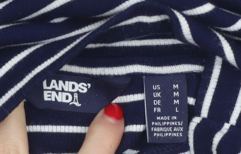 Lands' End Women's Blue White Stripe Mock Neck Jersey Top M
