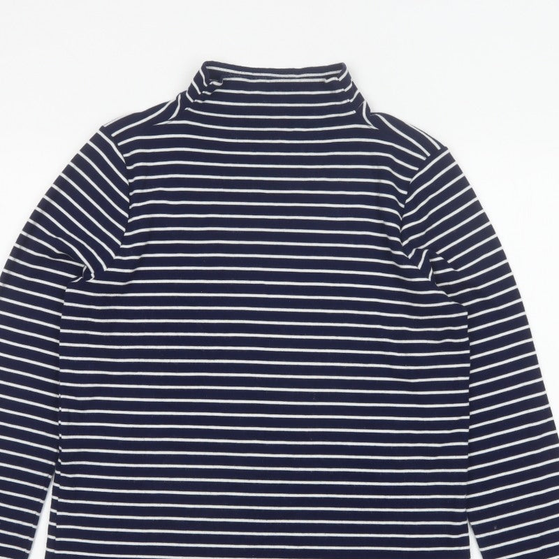 Lands' End Women's Blue White Stripe Mock Neck Jersey Top M
