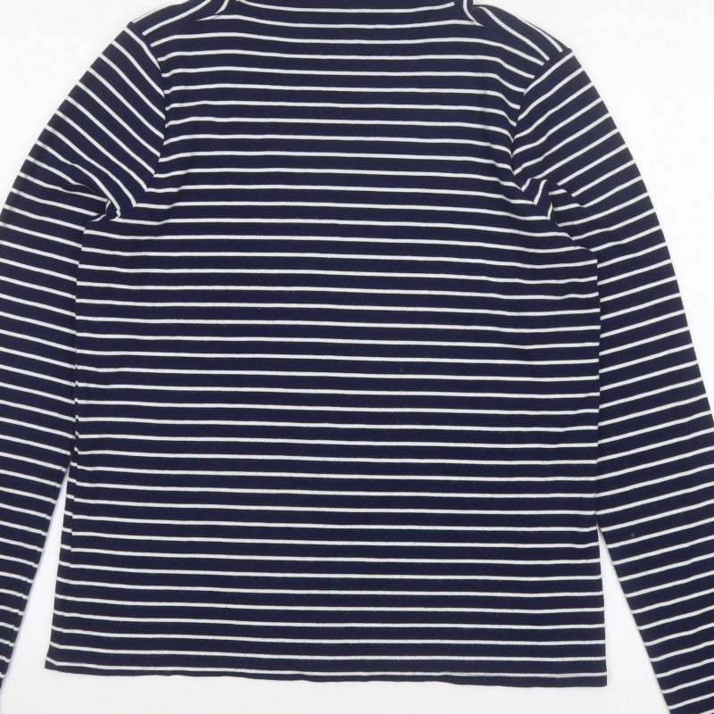 Lands' End Women's Blue White Stripe Mock Neck Jersey Top M